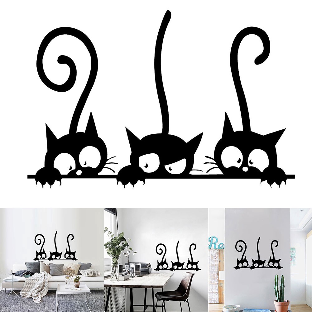 3D Wall Stickers Vinyl Cute for Bedroom Fridge Cat Decal Home Mural Art Decor
