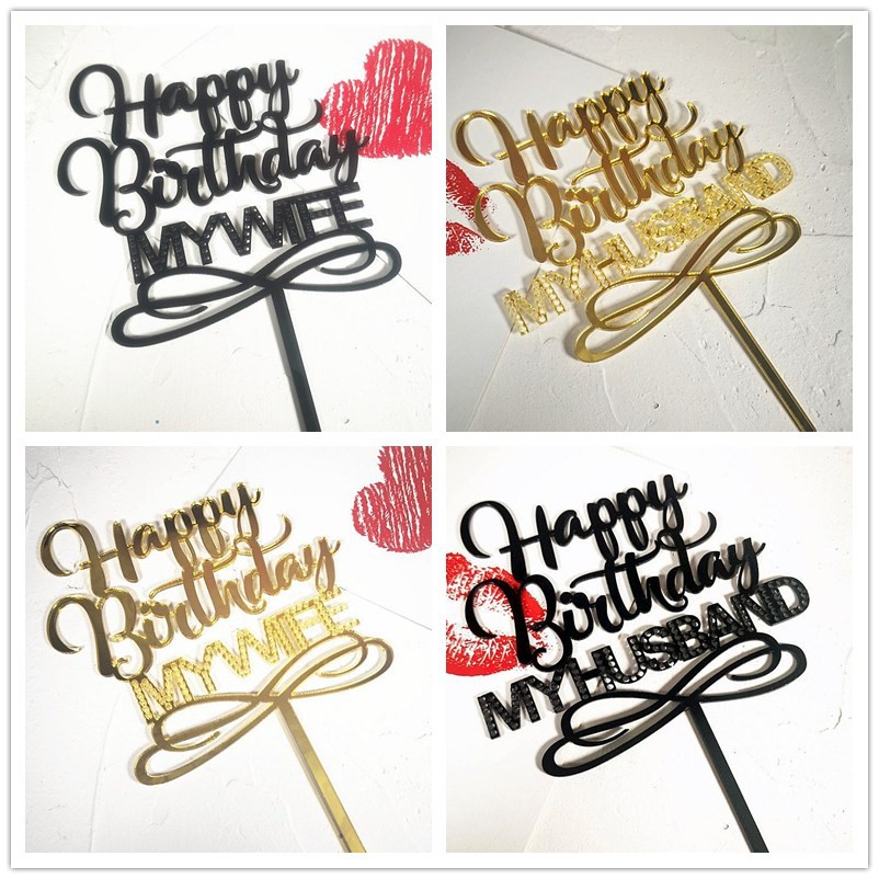Acrylic Cake Topper Happy Birthday Husband and Wife Cake Decoration for ...