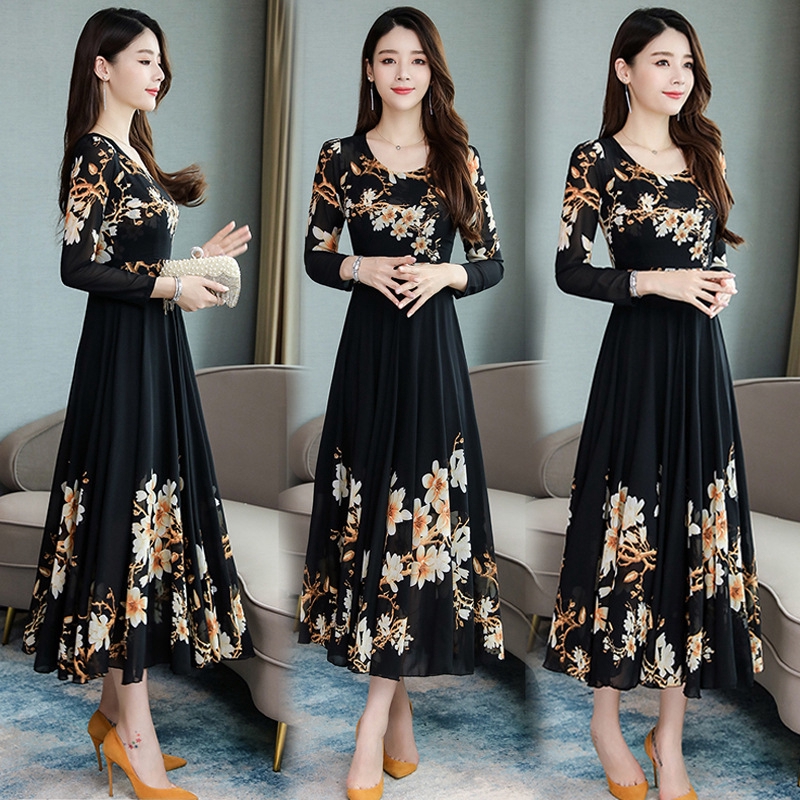 Korean Style Floral Long Dress Women Long Dress Maxi