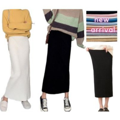 WCS001_Xamira Women Knitted Skirts Autumn Winter Slim High Waist Midi Sweater Skirt Casual Thick Elastic Warm Faldas