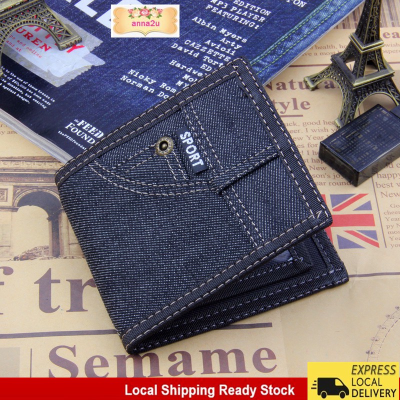 Men Short Wallet Slim Denim Jeans Wallet Dompet Pendek Lelaki Students Wallet with Coin pocket