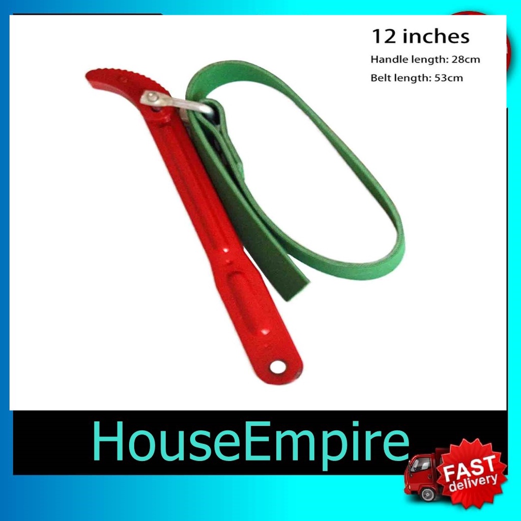 12" Pembuka Engine Oil Belt Strap Oil Filter Wrench Tukar Minyak Hitam