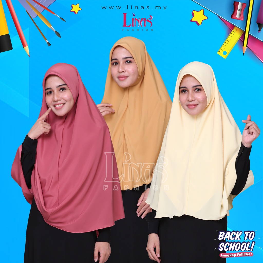 LINAS FASHION | TUDUNG LABUH SEKOLAH MADINAH VARIASI WARNA | UNIFORM SEKOLAH | SERAGAM SEKOLAH