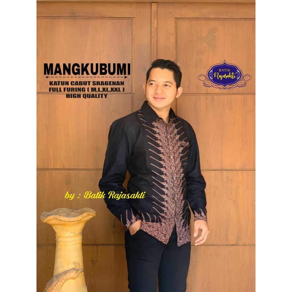KATUN KEMEJA Men's Batik Shirt with MANGKUBUMI Motif Lining, Fine Primisima Cotton Material