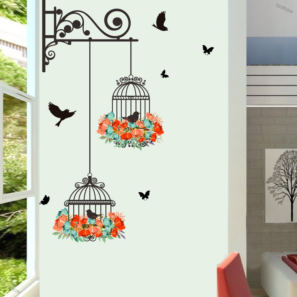 hmhow Cute Bird Cage Wall Sticker Art Mural Living Room Tv Background Kindergarten Deco…