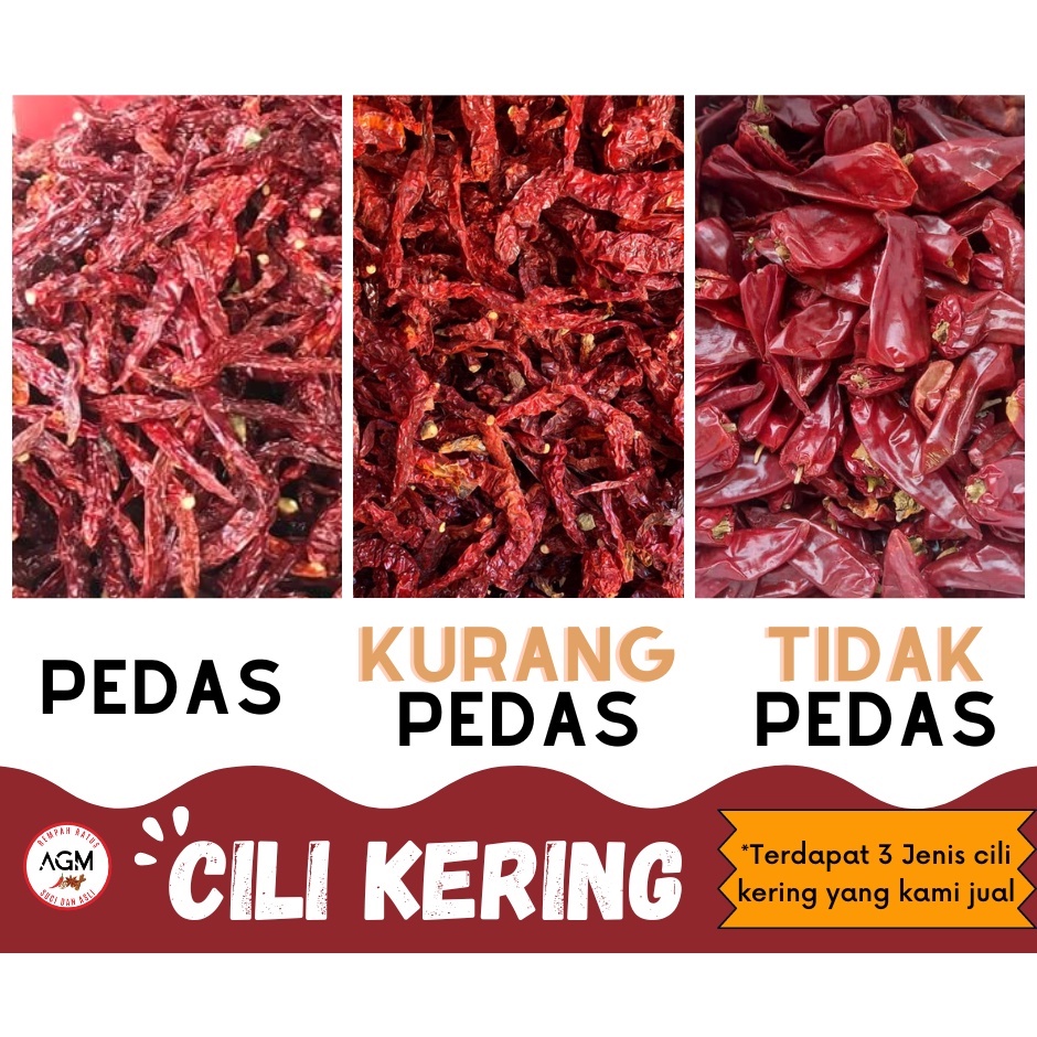 CILI KERING KURANG PEDAS/ PEDAS/ TIDAK PEDAS 500G / 1KG /200KG READY STOCK