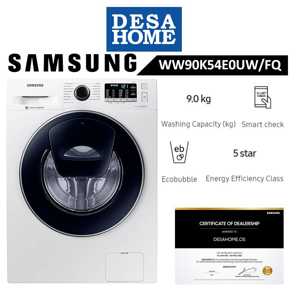 [FREE DELIVERY WITHIN KL] SAMSUNG WW90K54E0UWFQ  9KG FRONT LOAD WASHER WITH ECO BUBBLE WW90K54E0UW/FQ