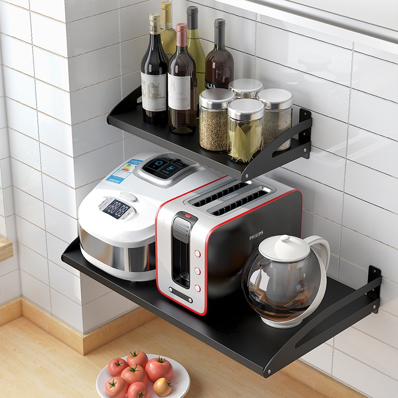 Black stainless steel kitchen rack wallmounted multifunction