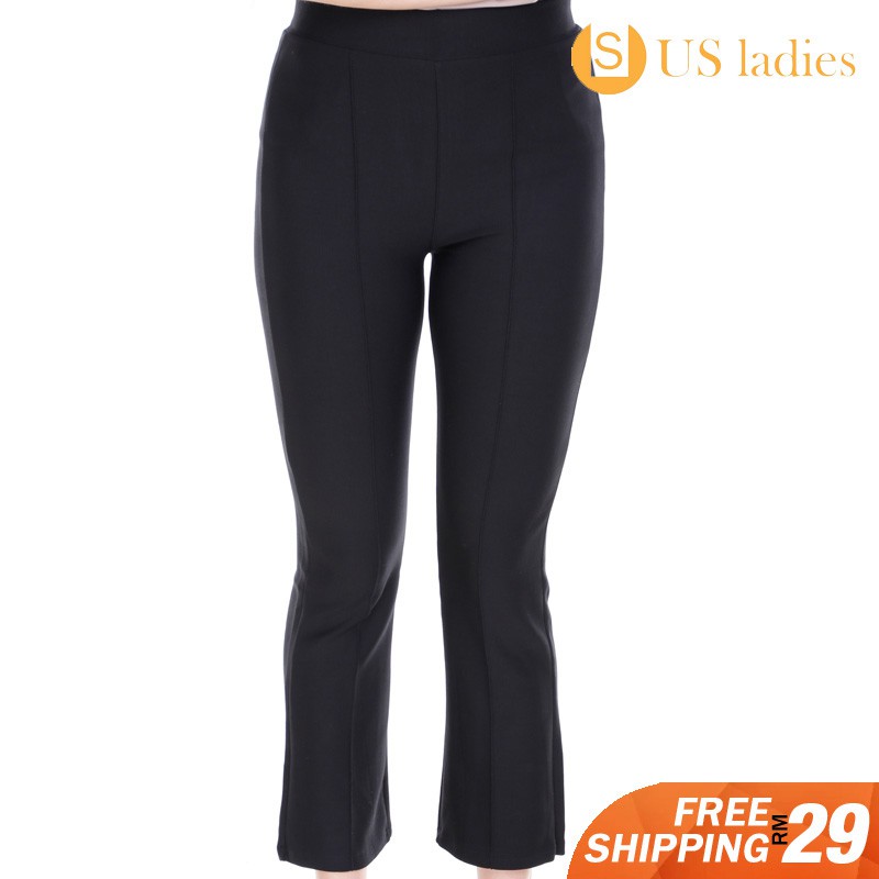 US Ladies Straight Cut No Pocket No Zipper Women Long Pants - Black/S-4XL 3153803