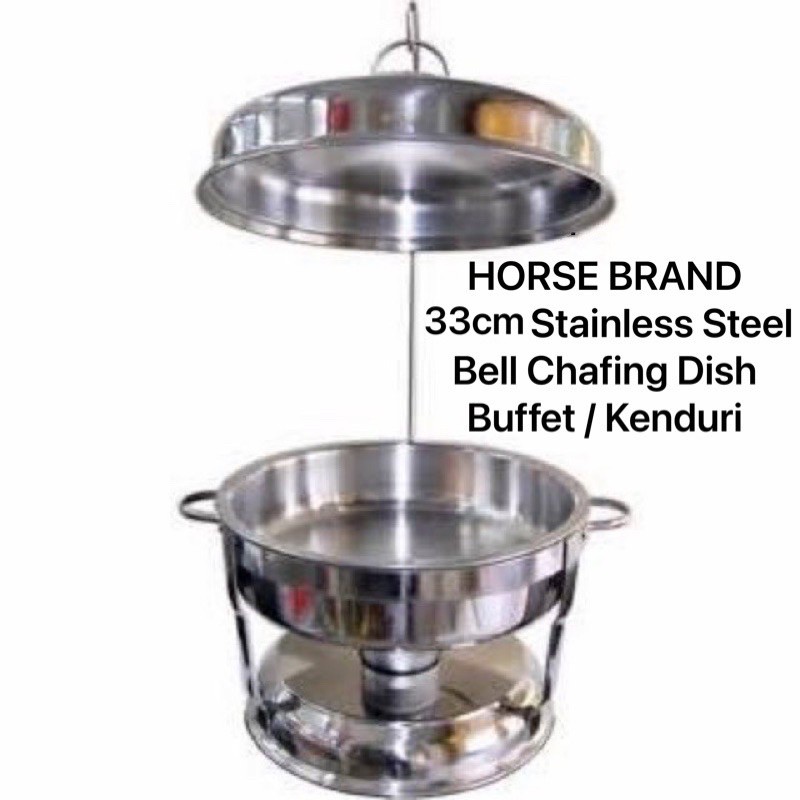 HORSE BRAND 33cm Stainless Steel Bell Dome Set Chafing Dish/ Buffet/ Chafer/ Hanging Buffet / Katering / Kenduri Gantung