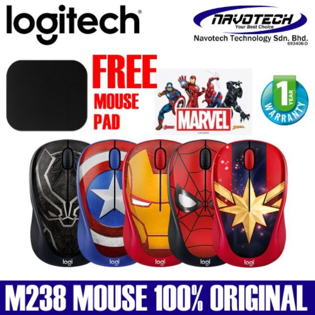 Logitech M238 Marvel Collection Wireless Mouse - Captain Marvel