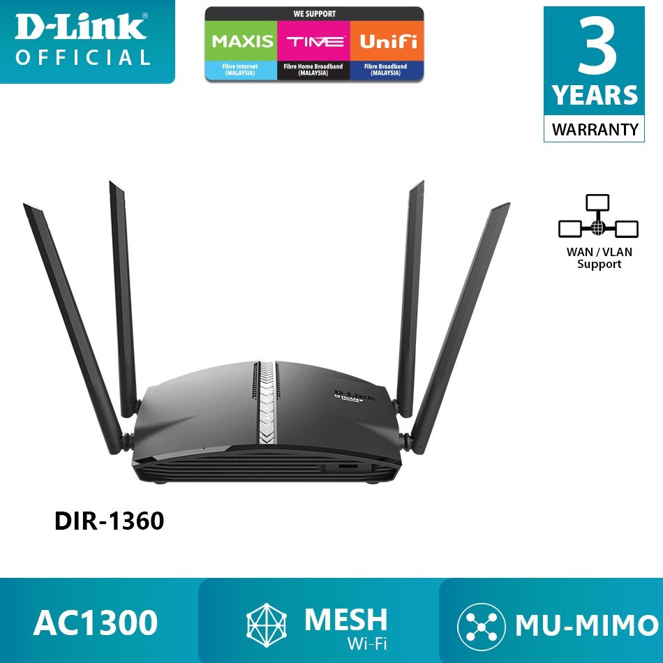 D Link Ac1300 Smart Mesh Wifi Gigabit Wireless Router Ap With Build In Mcafee Support Unifi Maxis Time Fiber Dir 1360 Shopee Malaysia