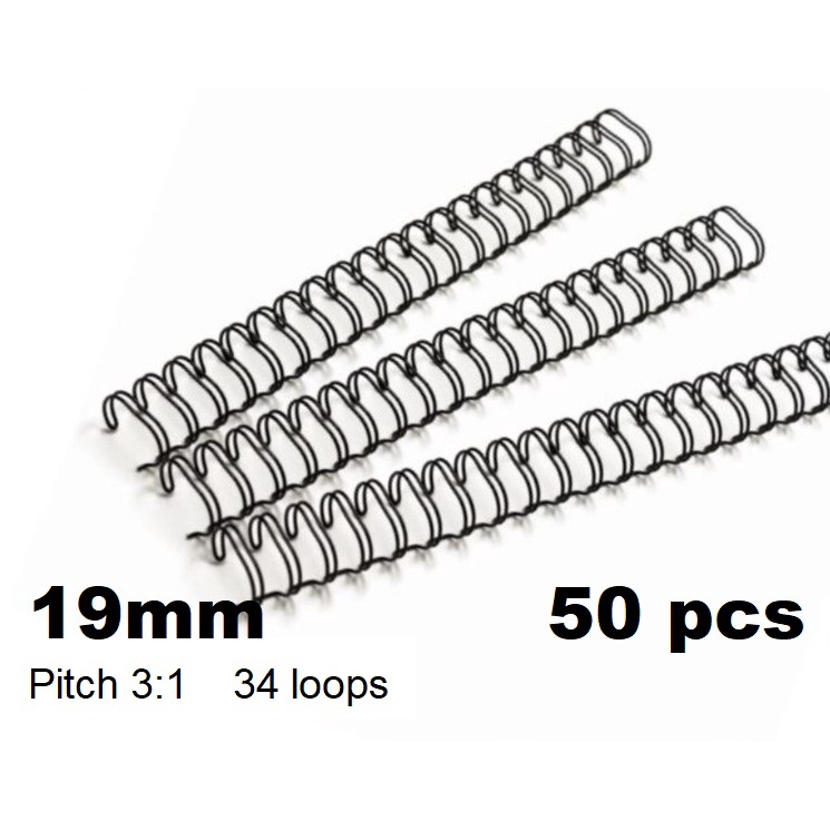 Wire Binding Spines, Steel Wire O ring 3:1 34 loops 50 PCS black 19mm ...