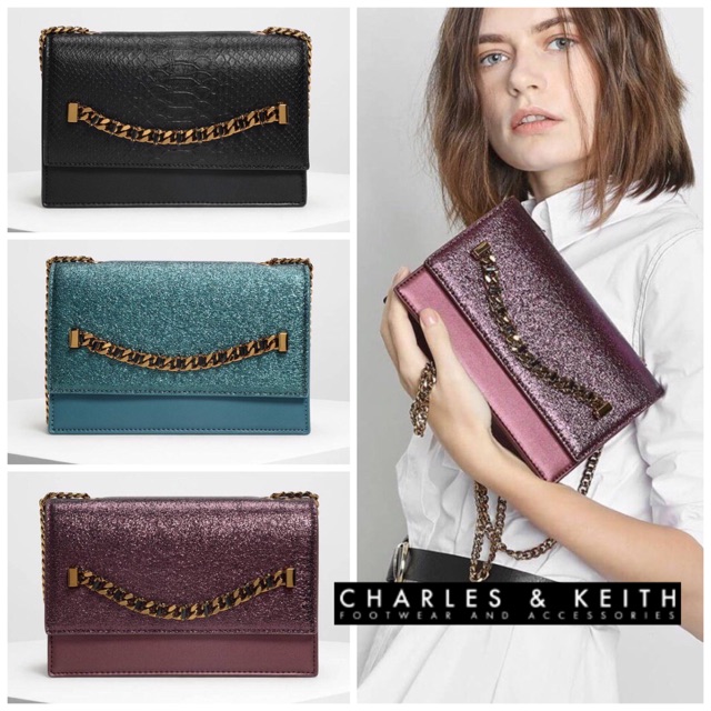 charles & keith chain detail front flap bag