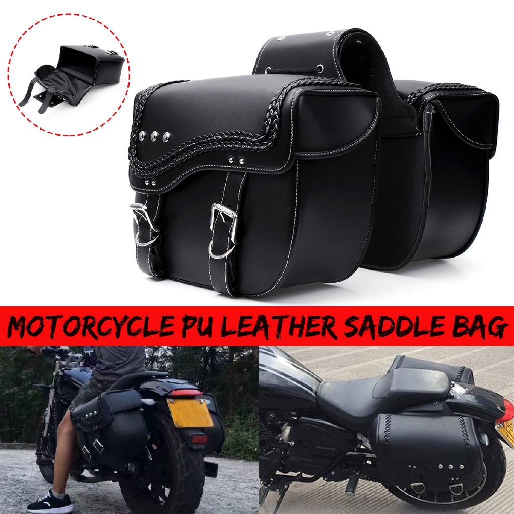Universal PU Leather Motorcycle Saddlebag Travel Luggage Side Tool