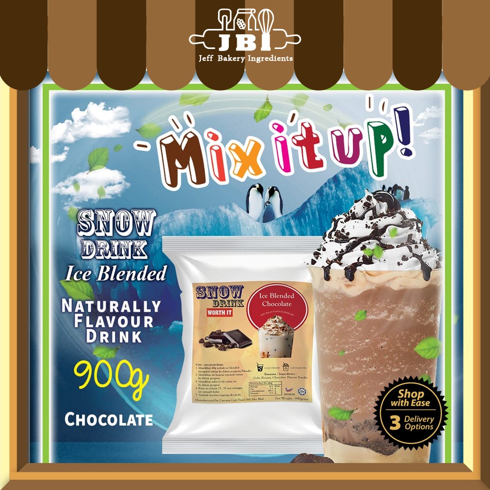SNOW Ice Blended Powder Serbuk Premium Quality 1KG Vanilla Chocolate Hazelnut Coffee Cappucino
