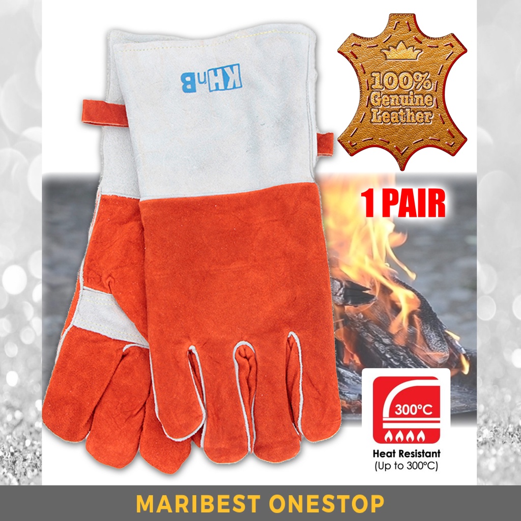 1 Pair Heat Resistant Glove Leather Hand Glove Flexible Heat Resistance BBQ Glove Sarung Tangan Tahan Panas 烧烤手套