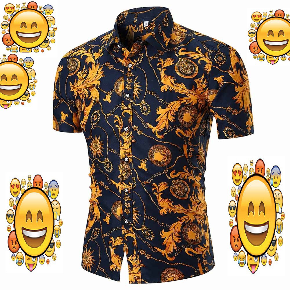  kemeja  lelaki  baju batik  bunga  flora kuning bergaya men 