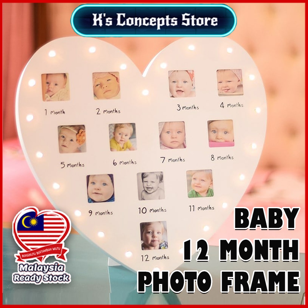 【Ready Stock】My First Year Photo Frame Heart Shape Newborn 12 Months Photo Frame PP Plastic Baby Growth Memorial