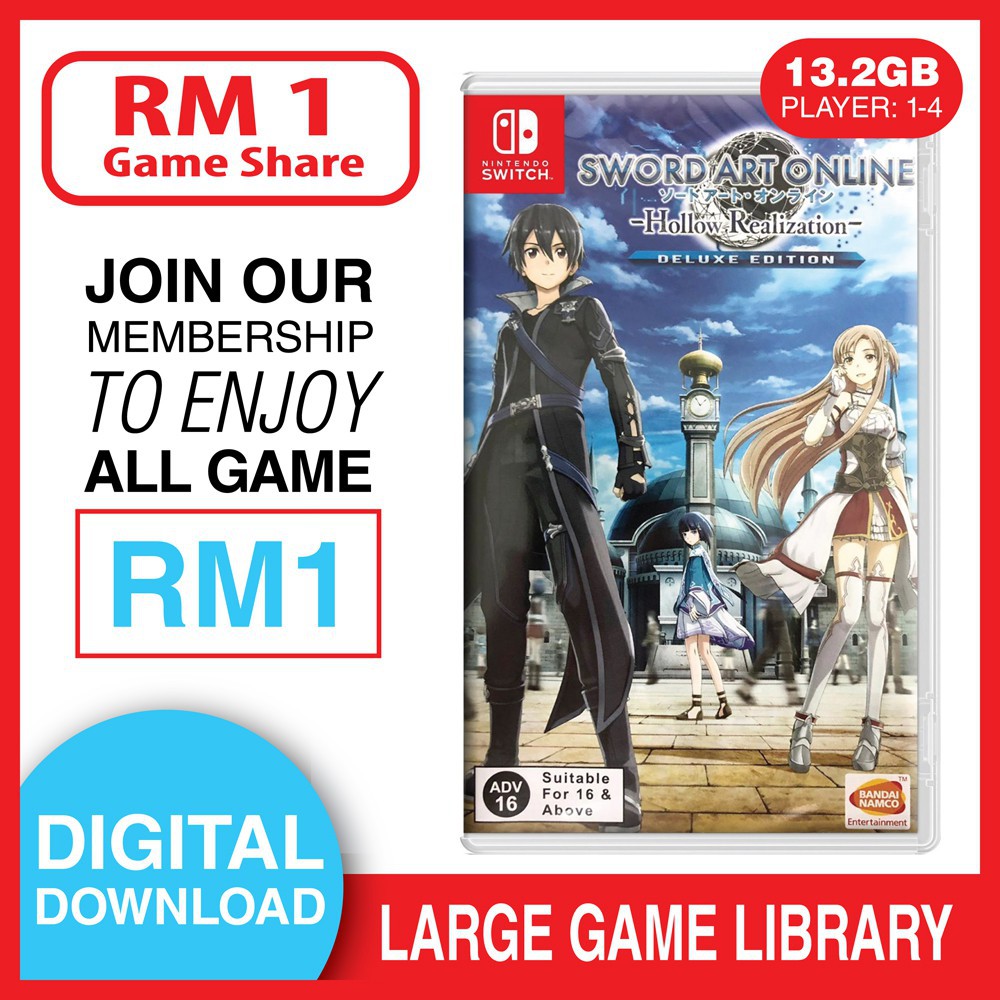 RM1 RENT Sword Art Online Hollow Realization Deluxe Edition 1ShareGame Member Only Nintendo