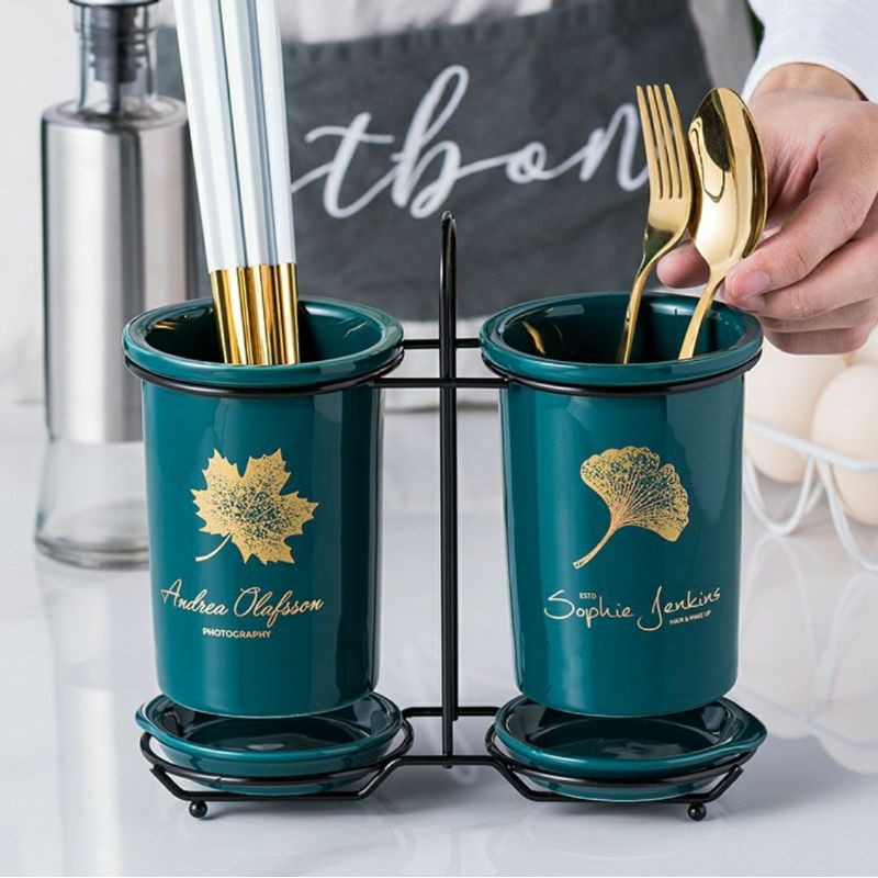 NORDIC CERAMIC SPOON AND FORK CANISTER JAR