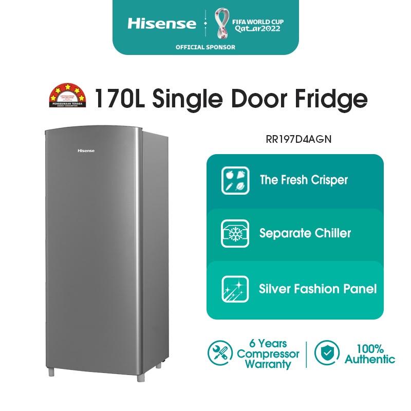 Hisense Single Door 1Door 170L Fridge Refrigerator Peti Sejuk 冰箱 RR197D4AGN (Silver)/RR198D4ABM