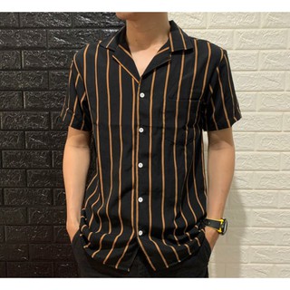 Mr.Macy Mens Summer Retro Striped Pattern Casual Fashion Lapel Short Sleeve Shirt 