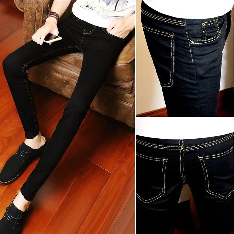 Fashion Men's Korean Style Slim Fit Skinny Jeans(Black Pants) | Shopee ...