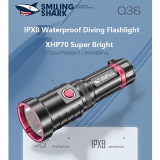 Original SmilingShark Diving Flashlight XHP70 Led DivingTorch Light IPX8 Waterproof Usb Rechargeable100W 5000 Lumens Surper Bright Deep Diving Underwater 100M LED Light Swimming Dive 26650 Battery Outdoor Night Diving Land Outdoor Activites Flashlight