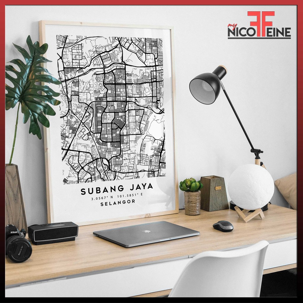 [Poster Only] Subang Jaya Selangor Minimal City Map Art Black and White Large Poster Print / Wall Art