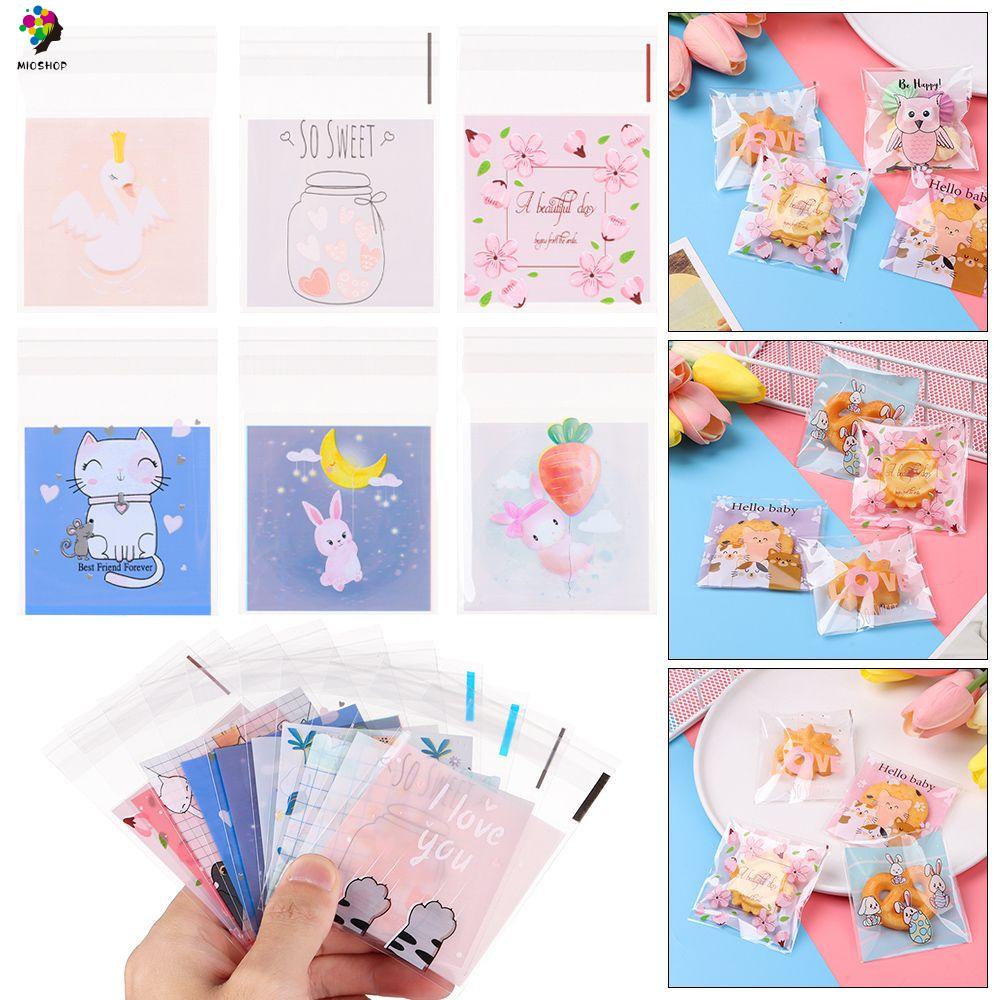 100 PCS Cute Wedding Favors Plastic Cookie Pocket Candy Bag Self-Adhesive 