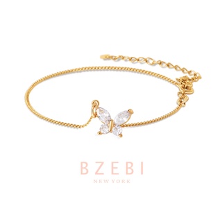Image of BZEBI 18k Gold Butterfly Charm Bracelet Diamond WomenFashion Jewellery Accessories Adjustable Chain Gift with Box 201b