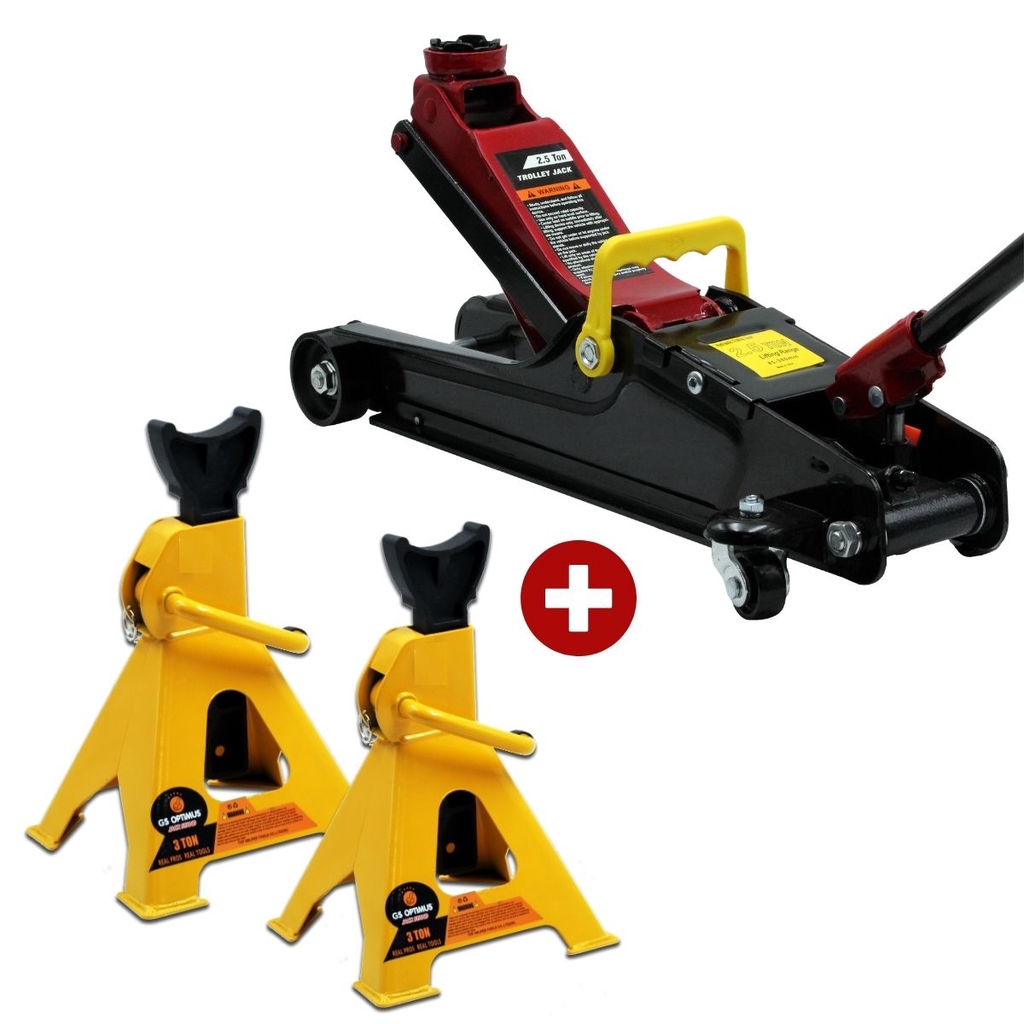 2.5 Ton Hydraulic Mini Floor Jack For Auto Repair Tools Kereta + GS OPTIMUS 3 Ton Jack Stand (1Pair/2Pcs) RANDOM COLOUR