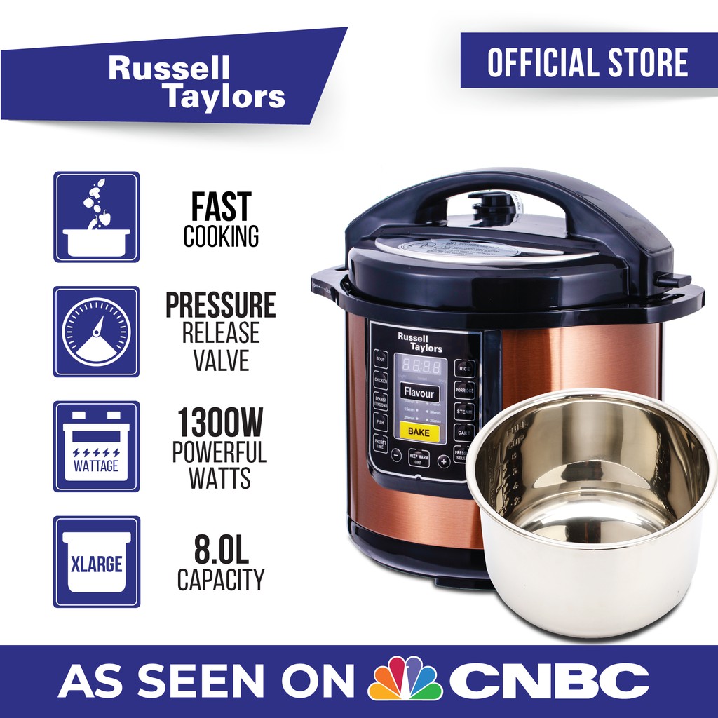 Russell Taylors Electric Pressure Cooker Stainless Steel Pot Rice Cooker (8L) PC-80