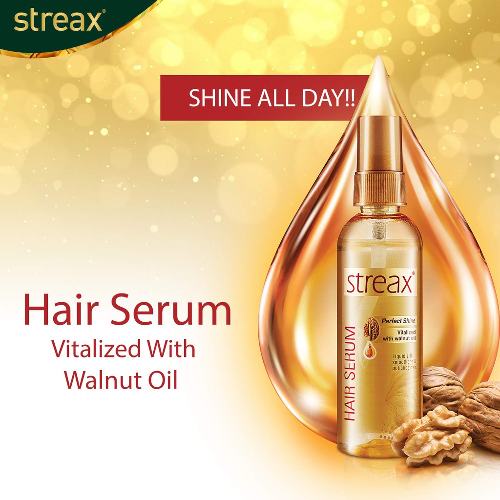 Streax Hair Serum Vitalized With Walnut Oil For Soft & Silky Hair 100ml |  Shopee Malaysia
