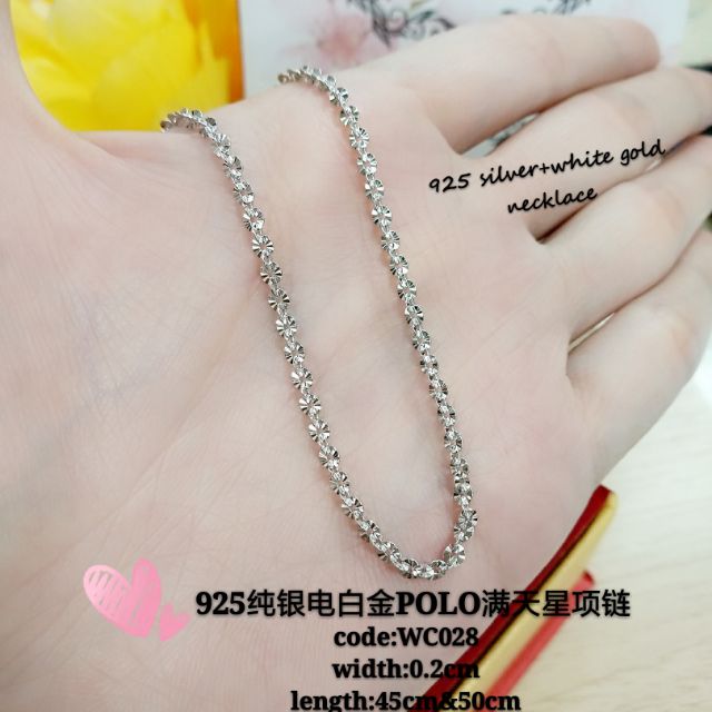 925纯银电白金polo满天星项链(925 silver+ plated white gold necklace )* Rantai perak+emas putih高品质high quality