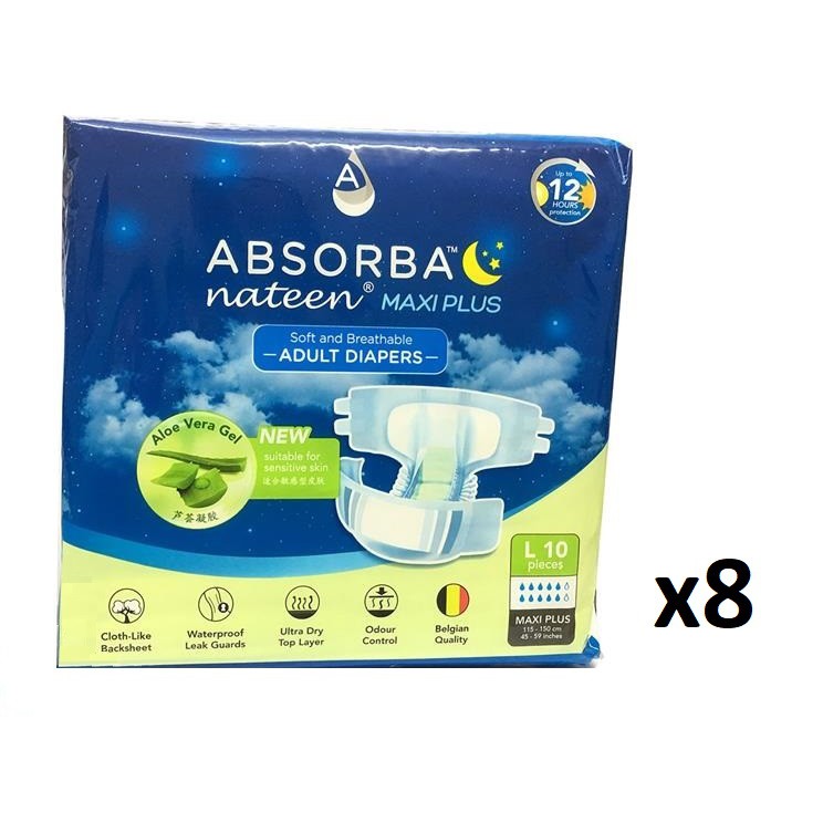 Absorba Nateen Maxiplus L 10 pieces [Adult Diapers] x8 | Shopee Malaysia