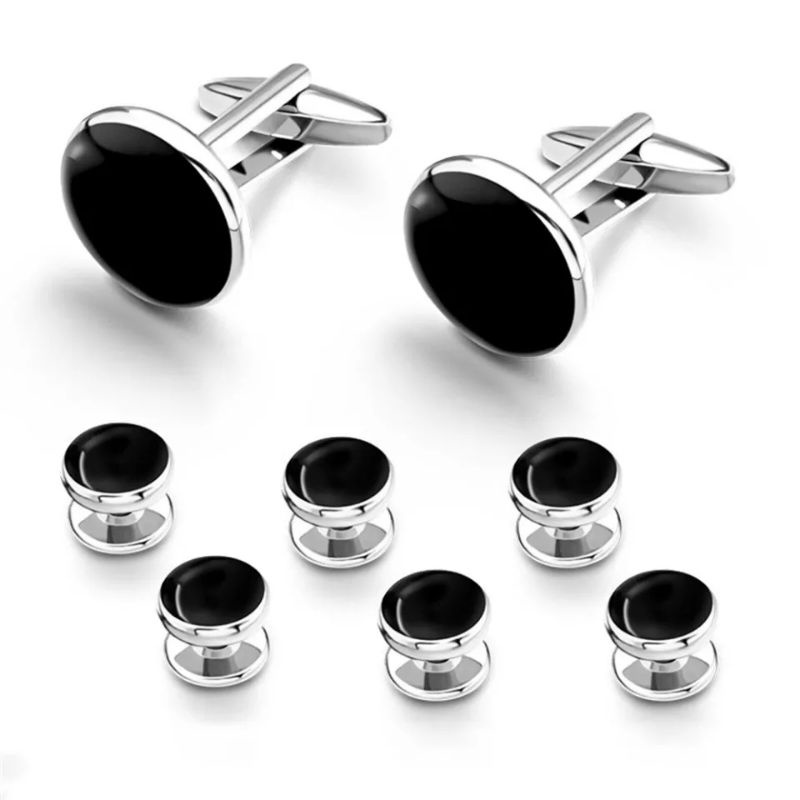 Mens Classical Shirt Tuxedo Cufflinks Black Copper Wedding Party Buttons Cufflinks Studs Set Suit Shirt Accessories