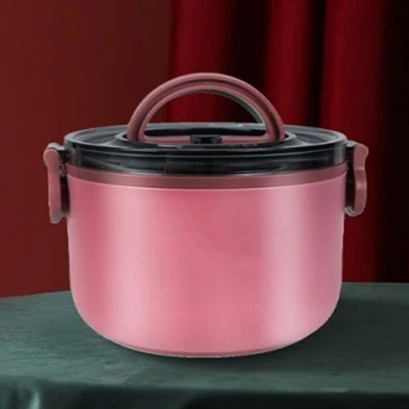 Triple Layer 304 Stainless Steel Round Shape Green Red Navy Blue Portable Thermal Lunch Box Heated Warmer Container