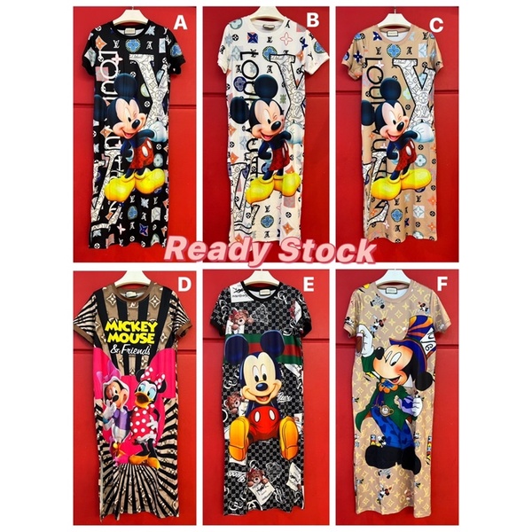 Gucci LV Mickey Mouse Cute Cartoon Potrait Comfortable Dress Ready Stock Free Shipping