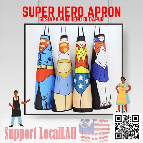 Cartoon Comic Hero Superhero Apron use as washable Kitchen Cooking Apron (water resistant) Kartun Komik Apron