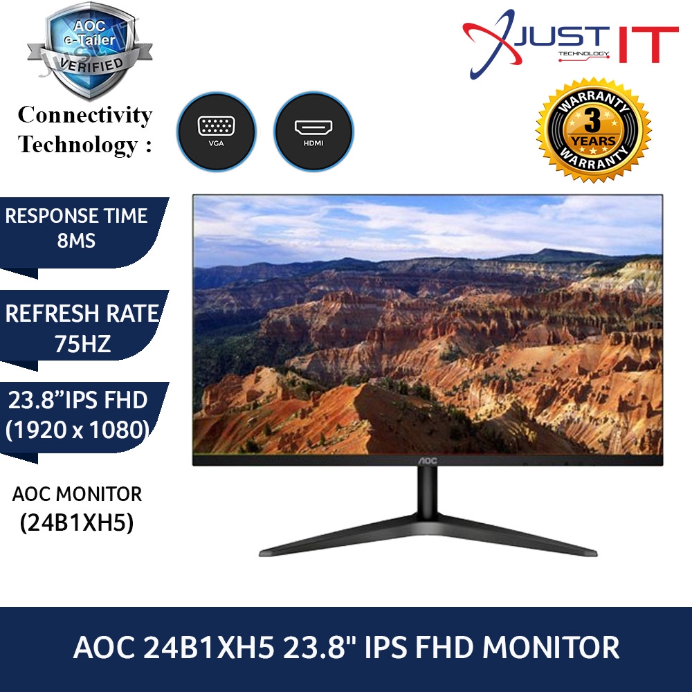 Aoc 24b1xh5 24b2xh 24 Fhd Ips 8ms Led Monitor Shopee Malaysia