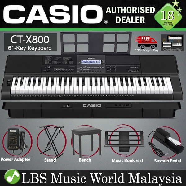 Casio CTX800 61 Key Portable Keyboard Electronic Piano Complete