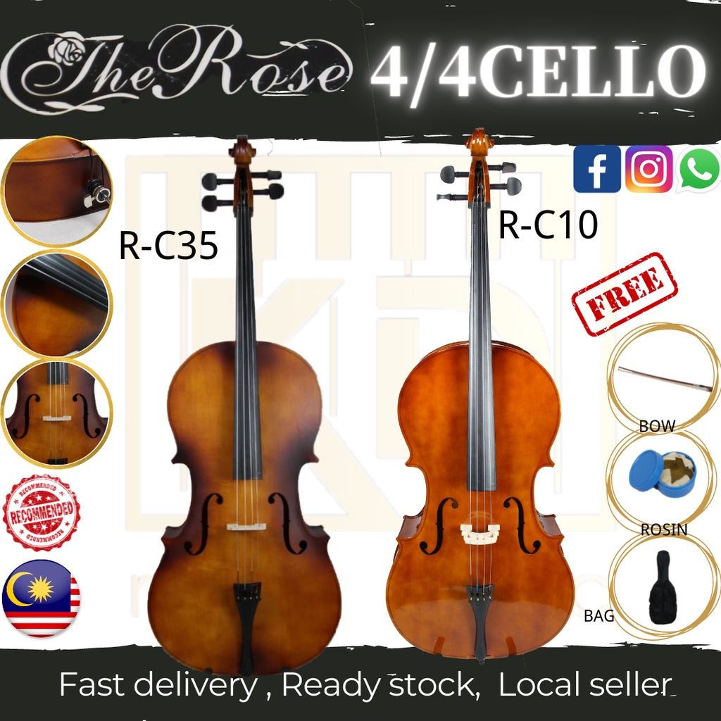 4/4 Cello; Exquisite Wooden Musical Instruments Cello Set With Bag & Bow & Rosin & Bridge; Birthday Holiday Christmas Gift for Kids Teens & Adults; White 
