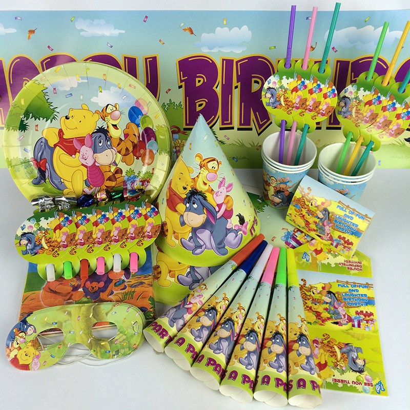 Pooh Bear Party Supplies Tableware Set Winnie Theme Kid Birthday