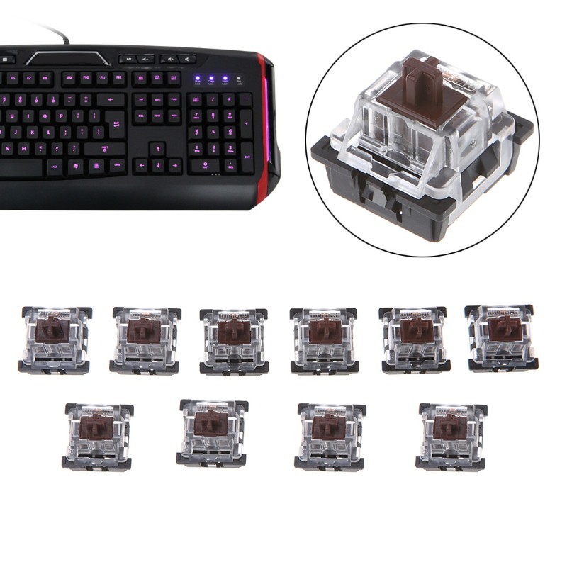FUN 10Pcs 3 Pin KeyCaps Brown Mechanical Keyboard Switch for Cherry MX ...