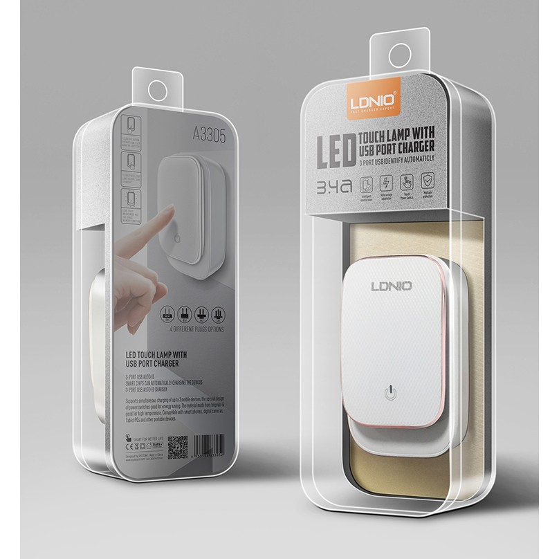 LDNIO A4405 LED Touch Lamp With USB Port Charger ( 4 USB ) Shopee