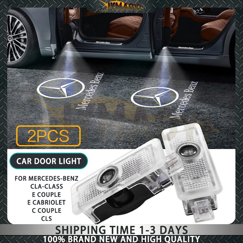 Color : 2 Pieces, Emitting Color : Wheat ears white 2 Pcs Led Car Door Decor Light for Mercedes Benz CLA CLS E Class A207 C207 Coche Logo Laser Project Welcome Lamp Ghost Luces New car door light 