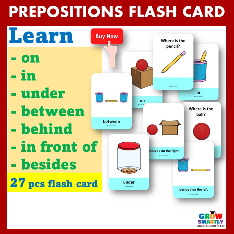 Preposition 27 pcs Learning Flash Card Montessori Toys Early Learning Autism Education Speech Delay BBM Grammar