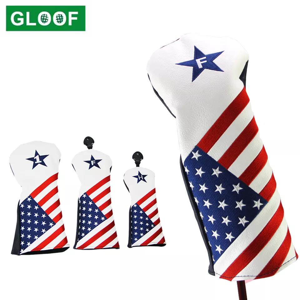 1Pcs Golf Headcover Stars and Stripes American USA Flag Head Cover Driver Fairway Blade Mallet Putter Cover